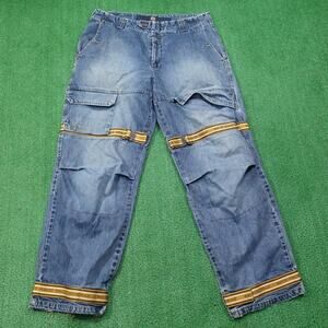 Vintage Marithe Francois Girbaud Jeans Mens 40M Blue Strap‎ Cargo Wide Leg 90s